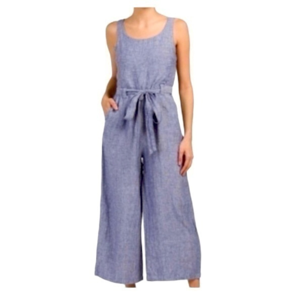 St. Tropez West 100% Linen Crop Wide Leg Jumpsuit